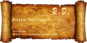 Raics Dévald névjegykártya